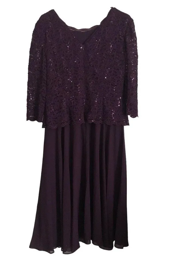 Alex Evenings Womens Size 12 Tea-Length Lace Mock Special Occasion Dress, Deep Plum, Reg $450.15 - Image 8
