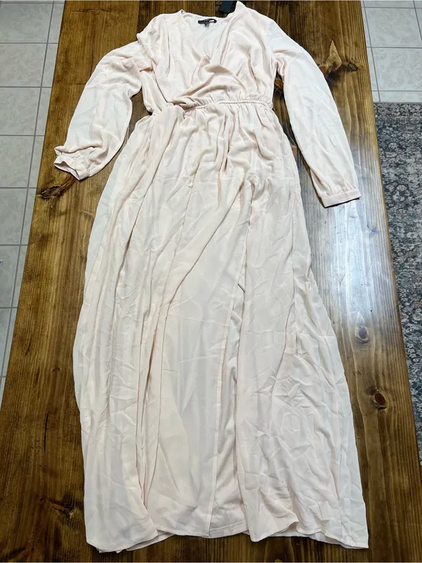 Lulus Wondrous Water Lilies Blush Pink Chiffon Long Sleeve Maxi Dress Size Large - Image 5