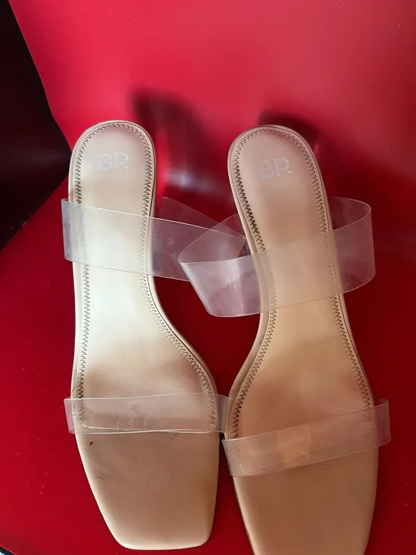 BP. Clear Strap Square Toe Chunky Block Heel Sandals Tan Size 11 - Image 3