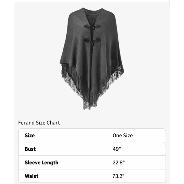 NEW Loose Fitting Poncho Cape Shawl Stylish Horn Button One Size - Image 3
