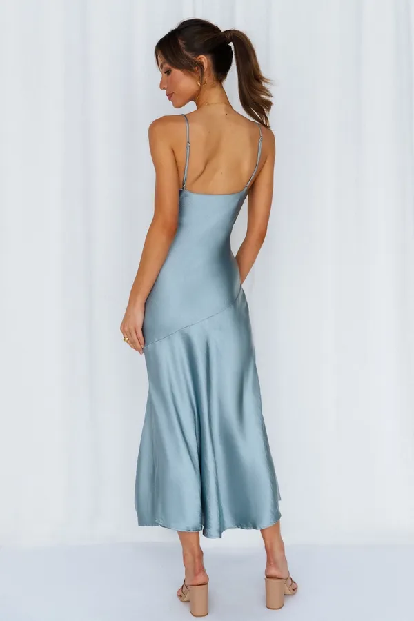 Blue satin dress Size M - Image 2