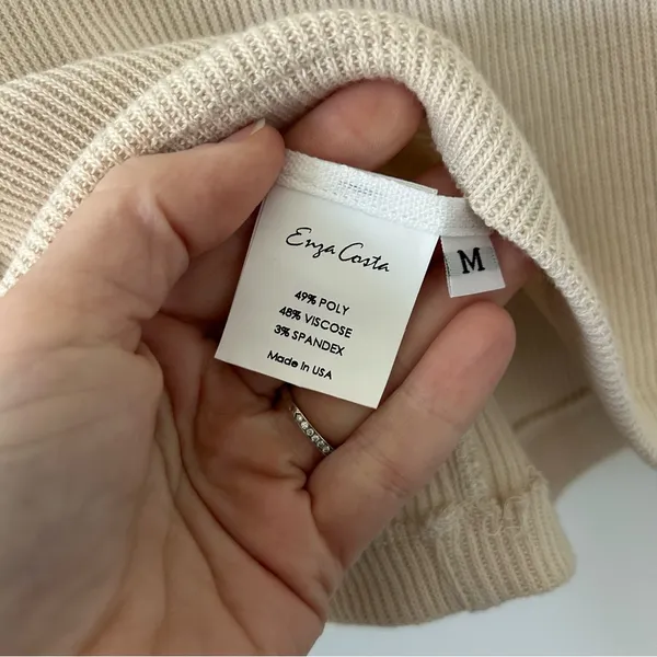 Enza Costa Off The Shoulder Slouchy Ribbed Knit Viscose Cuffed Sweater M - Image 5