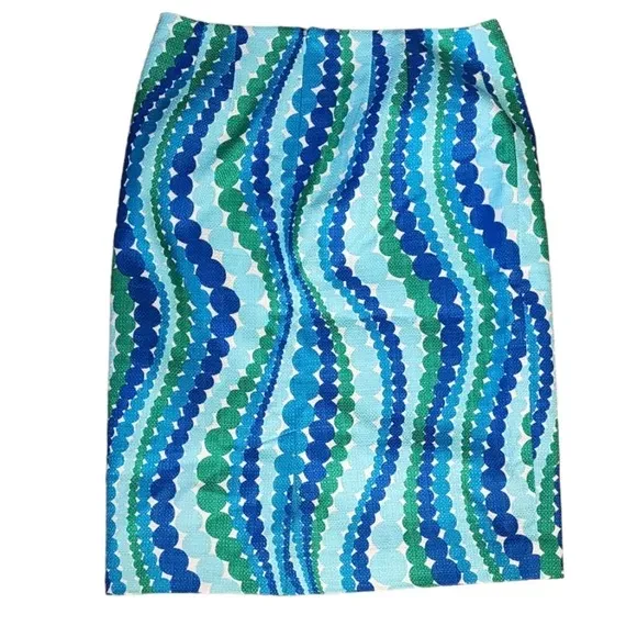 Talbots Blue and Green Geometric Lined Skirt Size 2 - Image 2