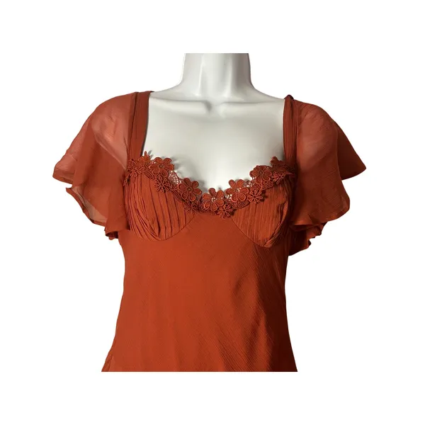 ASOS DESIGN Maxi Dress 6 Rust Orange Lace Ruffle Cutout Back Romantic Boho - Image 4