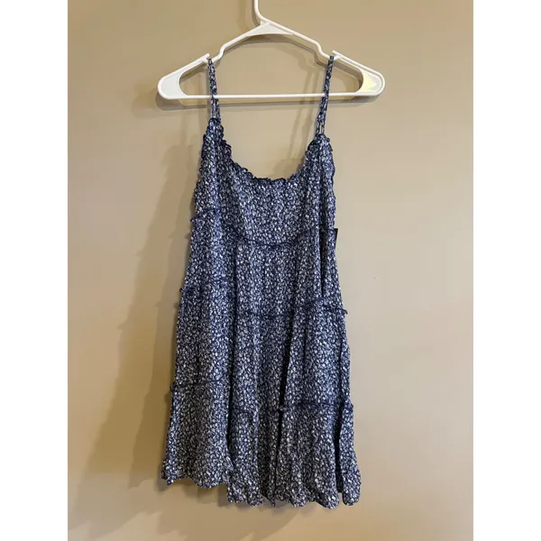 Lulus Navy Blue Floral Tiered Ruffle‎ Spaghetti Strap Mini Dress Size S - Image 4