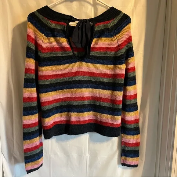 Abercrombie & Fitch Colorful Striped Bow Sweater Size‎ XS Preppy Y2K Rainbow - Image 2