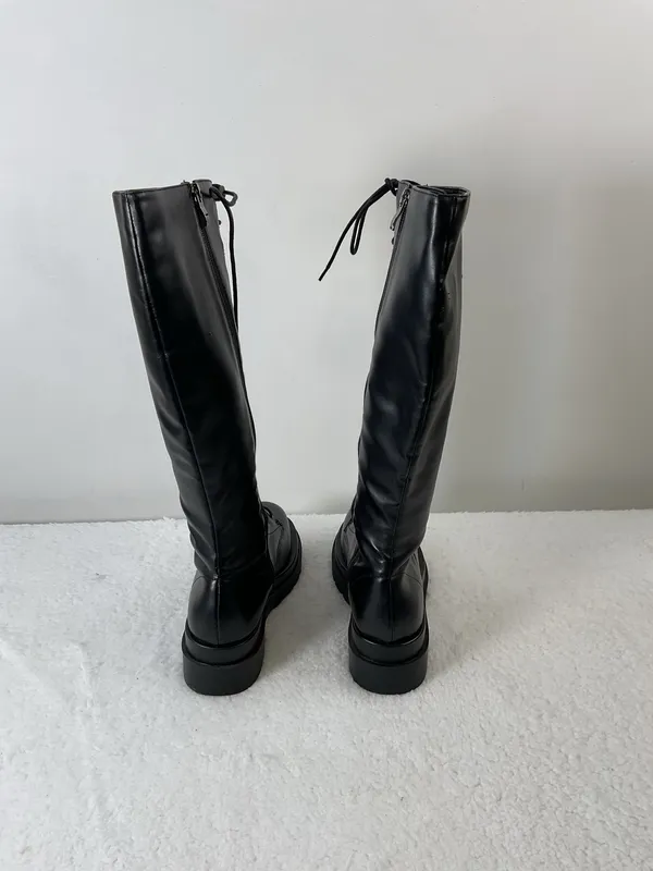 Nasty Gal Black Lace-Up Knee High Boots Size 5 - Image 5