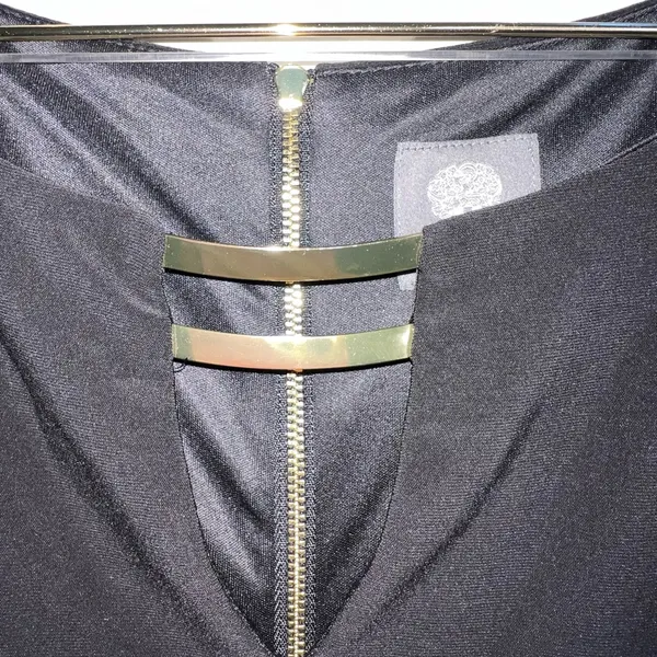Vince Camuto Black Long-Sleeve Dress with Gold Neck‎ Bar - Image 2