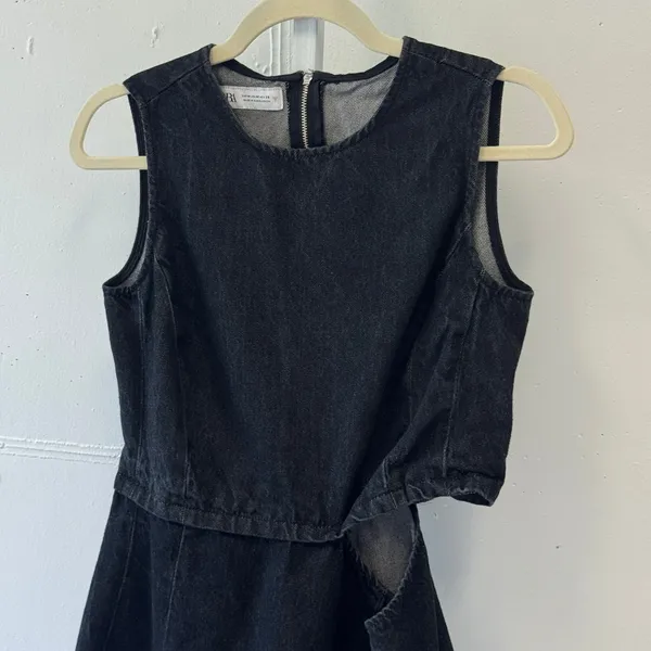 Zara Black Denim Side Cutout Mini Dress Sleeveless 3607/30/443 Size Medium - Image 4