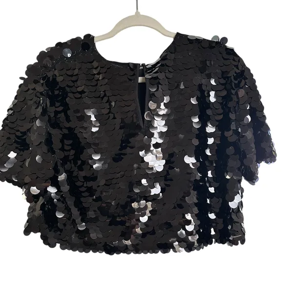 A New Day Women's Black Sequin Paillettes Short Sleeve Blouse Top, Size S, EUC - Image 3