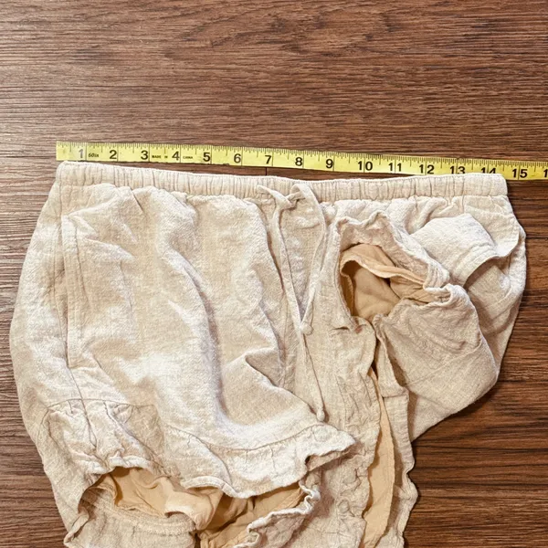 Abercrombie & Fitch Pull On Linen Blend Ruffle Drawstring Shorts Cream Beige M - Image 6