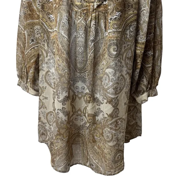 Lane Bryant Brown Paisley‎ Tinsel Sheer Tunic Bohemian Peasant Career 18/20 - Image 5