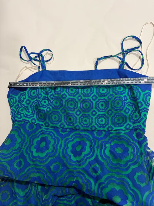 Trina Turk Blue Green Geometric Print Midi Dress Size 6 Resort Coastal Vacation - Image 6