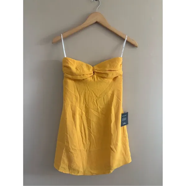 Lulus Gillian Yellow Pleated Strapless Mini Dress Size XS Sleeveless Party - Image 4