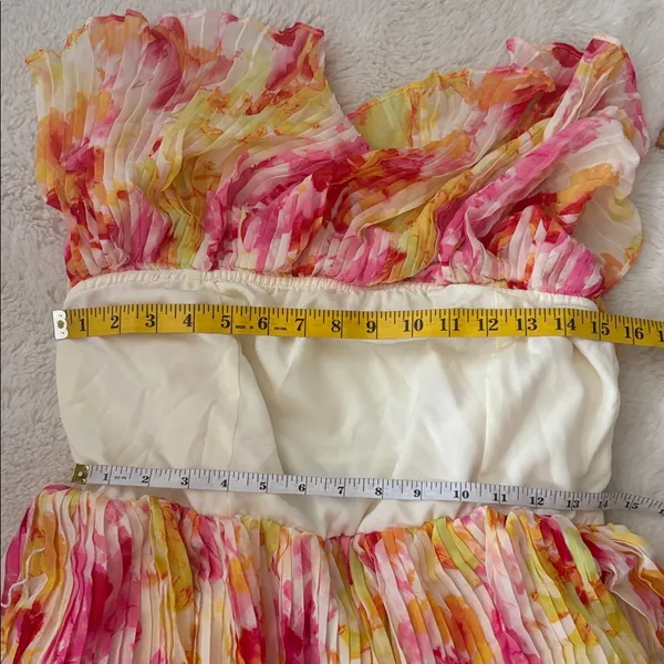 Lulus Nessa Yellow and Pink Abstract Plisse Tiered Midi Dress size XL NWT Beach - Image 7