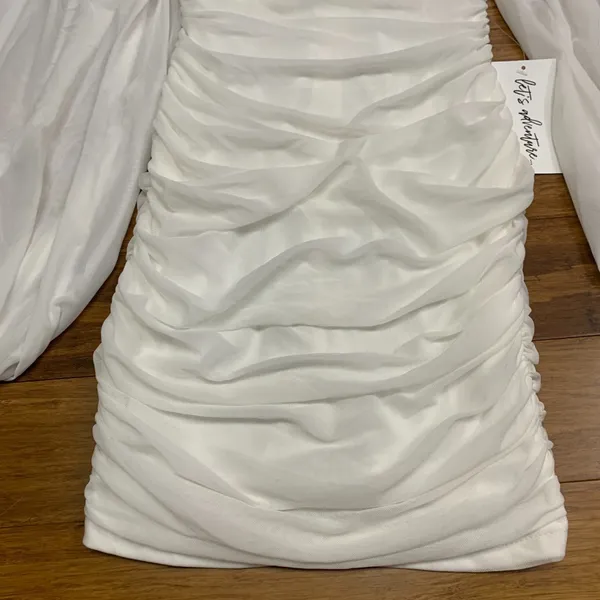 12th Tribe Alessandra White Mini Dress Women XS Ruch Bodycon Long Balloon Sleeve - Image 4