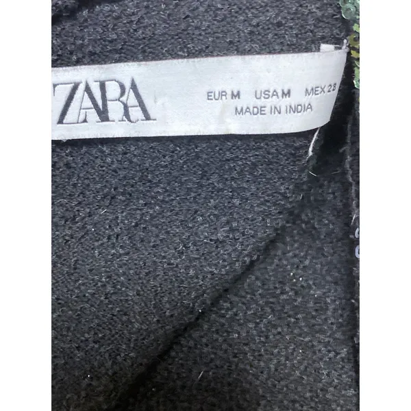 Zara Black Green Camo Sequin Sparkly Long Sleeve Crew Neck Mini Bodycon Dress M - Image 5