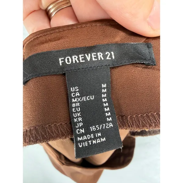 Forever 21 Womens Mini Skirt Dark Brown Satin Side Slit M - Image 4