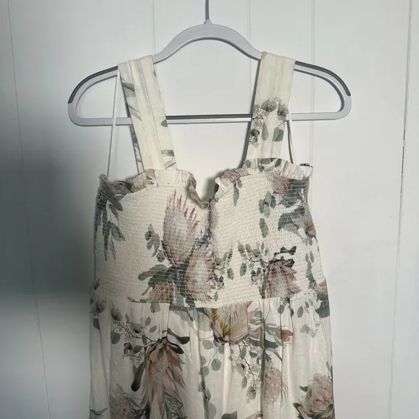 Express NWT Linen Blend Floral Square Neck Smocked Tiered Maxi Dress Large L - Image 2