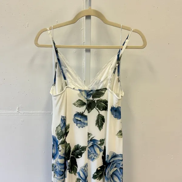 Thirty Thirty LA Blue‎ Rose Floral Lace Trim Maxi Dress White Medium Boho Party - Image 5