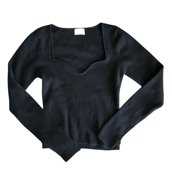 Aritzia Wilfred Free Black Ribber Knit Long Sleeve Crop Women Sweater Top Size M - Image 5
