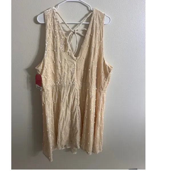 Arula Ivory Crushed Velvet V-Neck Lace Up Back Mini Dress Plus Size 3X NEW - Image 10