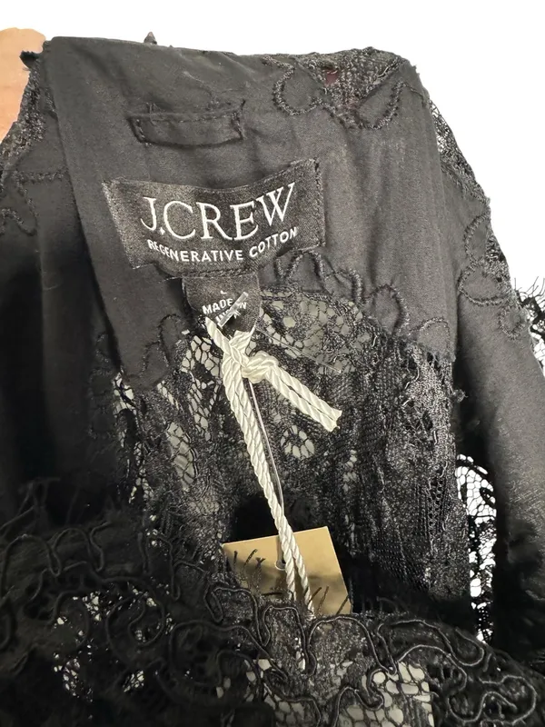 J. Crew Regenerative Cotton Black Lace Trim Midi Dress Size L CA667 - Image 2