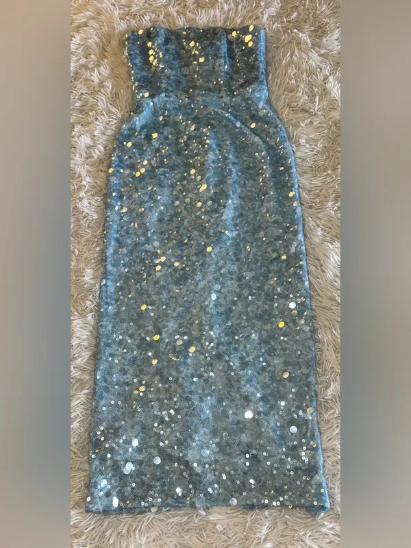 NEW HELSI Leslie Sequin ICY BLUE Column Gown Sz S - Image 7