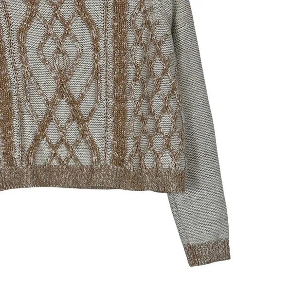 BDG Cable Knit Diamond Pattern Cropped Sweater Tan Cream Boho Cozy Size S - Image 4