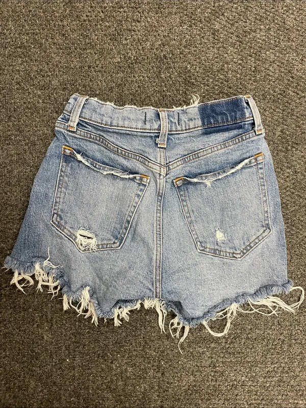 Abercrombie & Fitch Curve Love High Rise Mom Shorts Denim Jean Raw Hem Womens 24 - Image 3