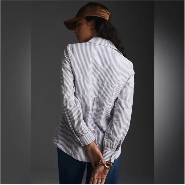 Maeve x Anthropologie Corset Button Down Striped Blouse Size 2 Petite - Image 4