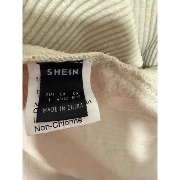 SHEIN Women Cream Corduroy Button Down Shacket Jacket Beige Size L - Image 4