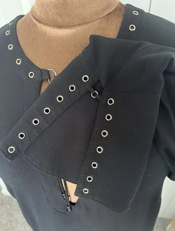 Free People Jump to The Beat Sz M Black Blouse Bell Sleeve Boho Grunge Top Lace Up - Image 8