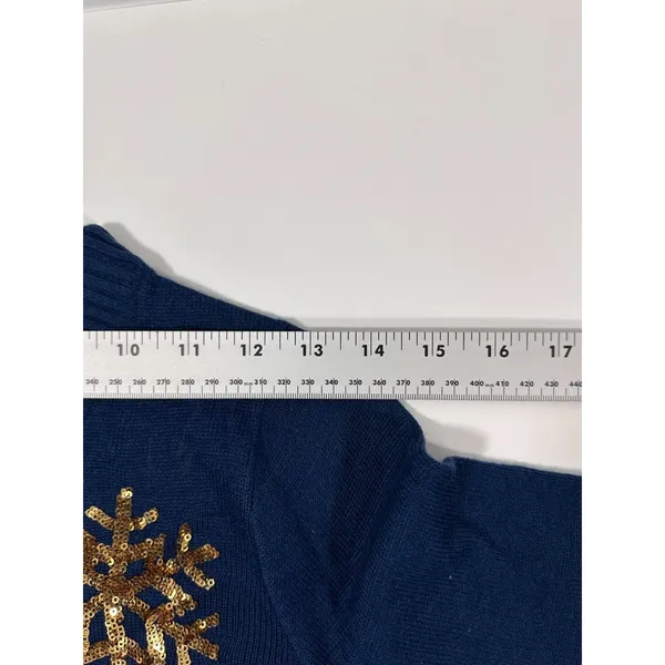 Tipsy‎ Elves Blue Mini Sweater Dress With Gold Sequin Snowflakes Size XS NWT - Image 4