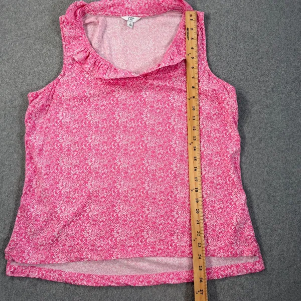 Crown & Ivy Ruffle Collar Sleeveless Blouse Womens Large Pink/White Floral - Image 5