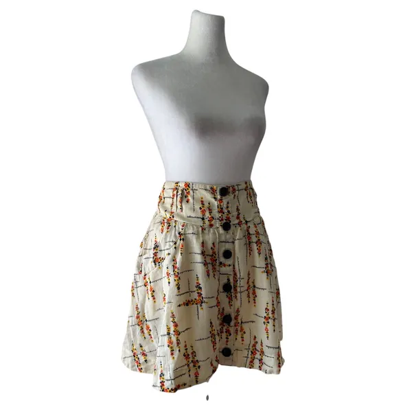 Free People Cream Floral Print Linen Blend Button Front Mini Skirt - Image 5