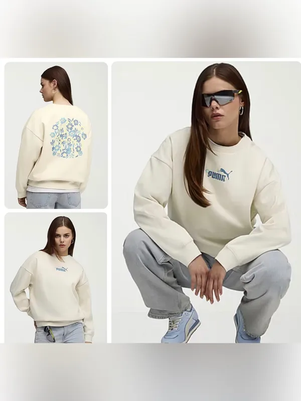 Puma Size Large Women’s In Alpine Snow Floral-Back Crewneck Sweatshirt. New - Image 2