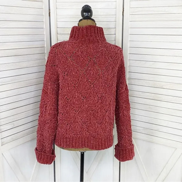 POL Chenille‎ Chunky Knit Turtleneck Crop Pullover Maroon Red Medium - Image 5