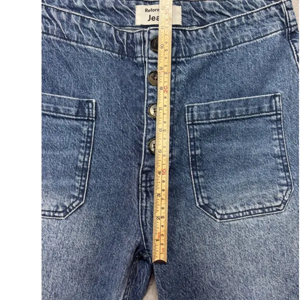 Reformation Jeans Size 29 Inari Blue High Rise Patch Pocket Button Fly Straight - Image 11