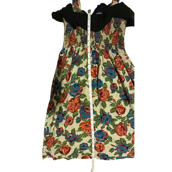 Audrey 3 +1 Floral Smocked Mini Dress‎ Rose Print Ruffle Neck Rayon DH4169 L - Image 9