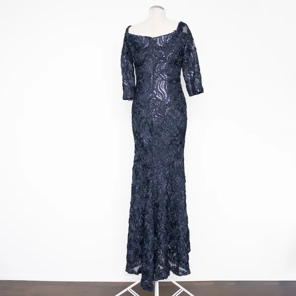 XSCAPE‎ | Sequin Embellished Off-The-Shoulder 3/4-Sleeve Gown - Image 3