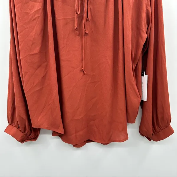 Astr The Label Rust Red Orange Long Sleeve V Neck Tie Blouse Sz S NEW‎ - Image 3