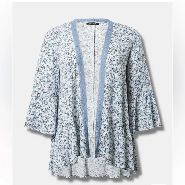 Torrid Ditsy Blue Roses Gauze Floral Kimono 3 NWT - Image 5