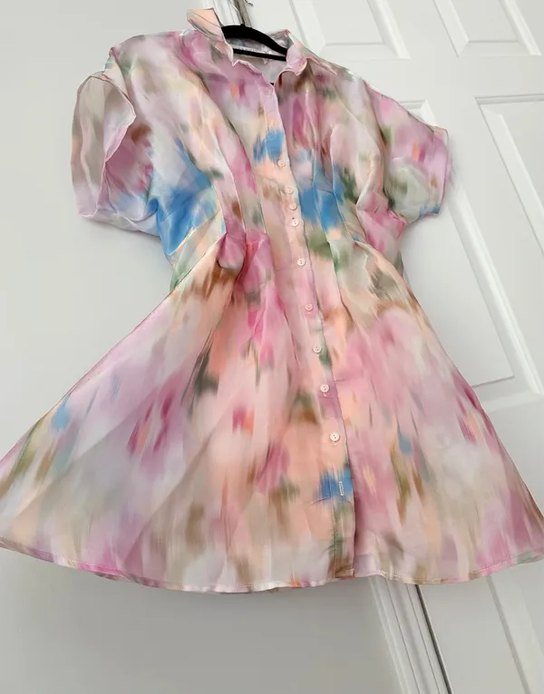 Anthropologie The Tobie Organza Mini Shirtdress by Exquise, Size M - Image 10