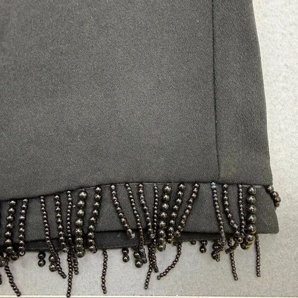 ELLIATT Black‎ Beaded Fringe Puff Sleeve Square Neck Midi Dress Womens Large L - Image 8