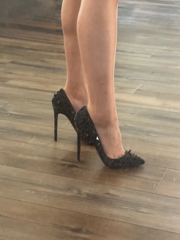 Christian Louboutin Black Spike Pigalili Potpourri Strass 120 Pumps 36.5 - Image 9