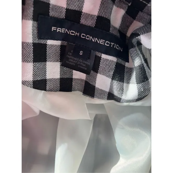 French Connection Gingham Trench Coat Women’s Small Black White Belted - Image 2