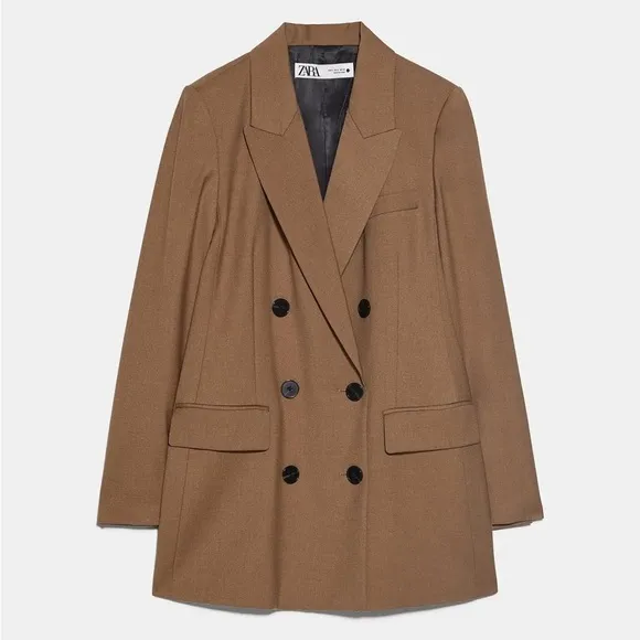 Zara Brown Tan Double Breasted Oversized 90s minimalist Blazer - Image 2