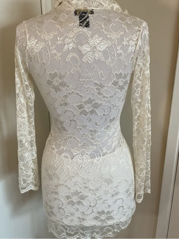 Sentimental NY Cream Lace Ruffle Mini Dress Small S Bridal Shower USA Made - Image 5