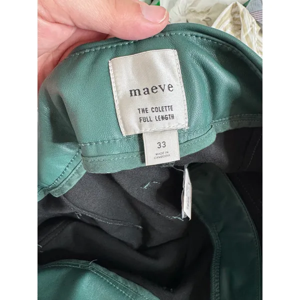 Maeve Anthro The Colette Full Length Faux Leather Pants Muted Aqua Teal Size 33 - Image 4